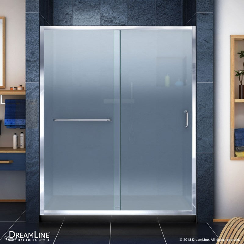 Infinity-Z Semi-Frameless Single Sliding Shower Door Kit with Black Shower Base Pan and Center Drain