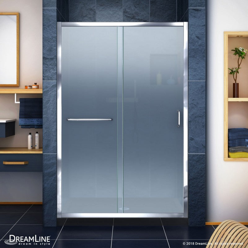 Infinity-Z Semi-Frameless Single Sliding Shower Door Kit with Black Shower Base Pan and Center Drain