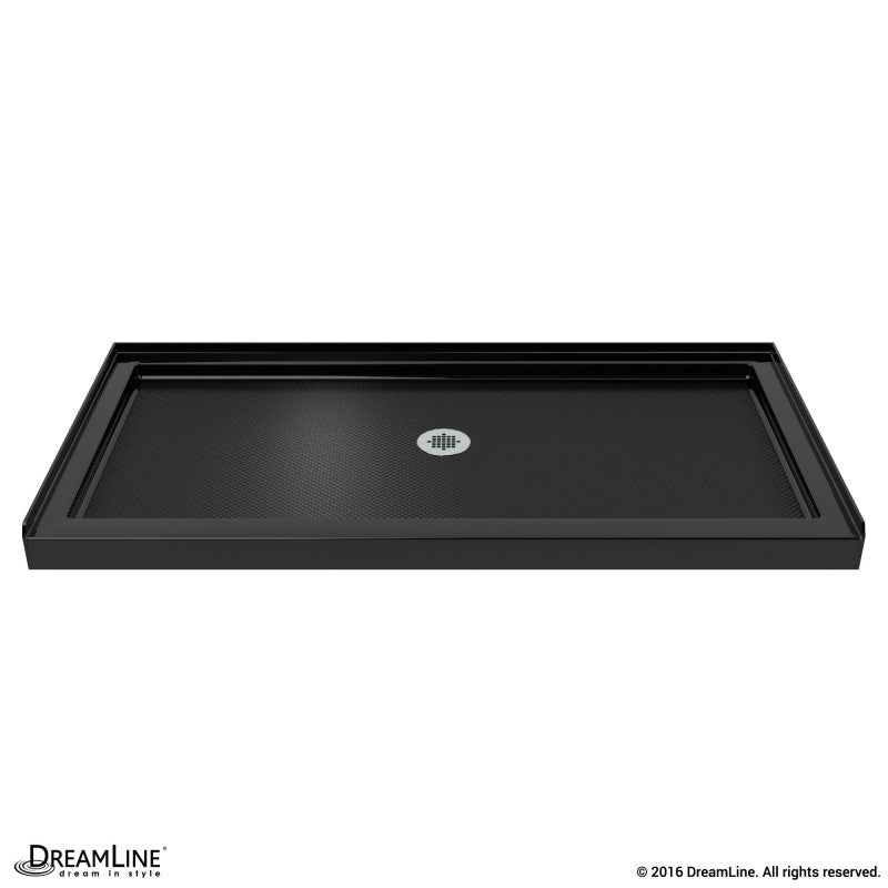 Infinity-Z Semi-Frameless Single Sliding Shower Door Kit with Black Shower Base Pan and Center Drain