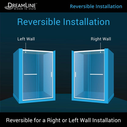 Infinity-Z Semi-Frameless Single Sliding Shower Door Kit with Black Shower Base Pan and Left Drain