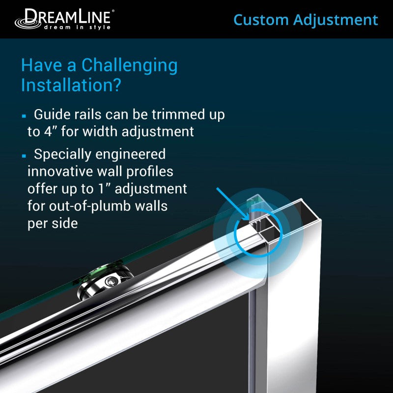 Infinity-Z Semi-Frameless Single Sliding Shower Door Kit with Black Shower Base Pan and Left Drain