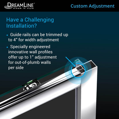Infinity-Z Semi-Frameless Single Sliding Shower Door Kit with Black Shower Base Pan and Right Drain