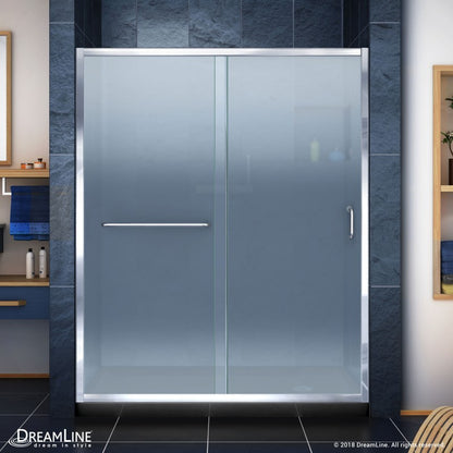 Infinity-Z Semi-Frameless Single Sliding Shower Door Kit with Black Shower Base Pan and Right Drain