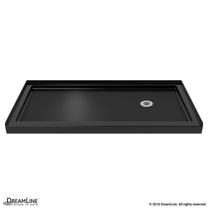 Infinity-Z Semi-Frameless Single Sliding Shower Door Kit with Black Shower Base Pan and Right Drain