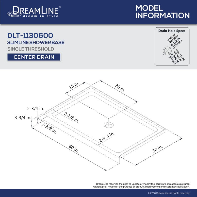 Infinity-Z Semi-Frameless Single Sliding Shower Door Kit with Diamond Style Wall and White Shower Base Pan and Center Drain