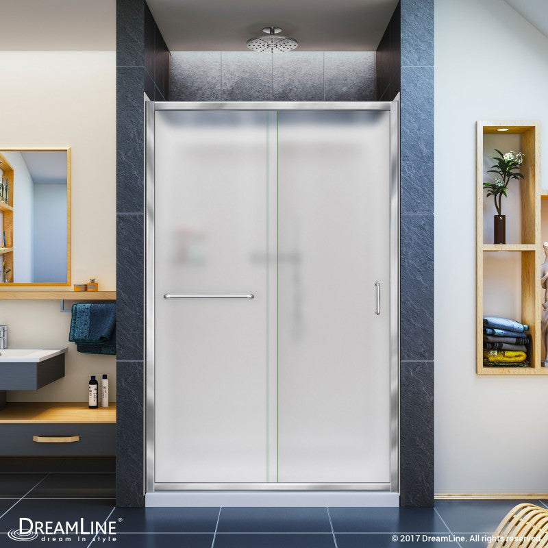 Infinity-Z Semi-Frameless Single Sliding Shower Door Kit with Diamond Style Wall and White Shower Base Pan and Center Drain