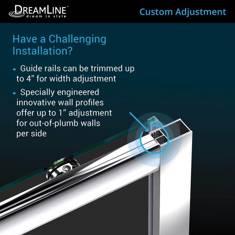 Infinity-Z Semi-Frameless Single Sliding Shower Door Kit with Diamond Style Wall and White Shower Base Pan and Center Drain