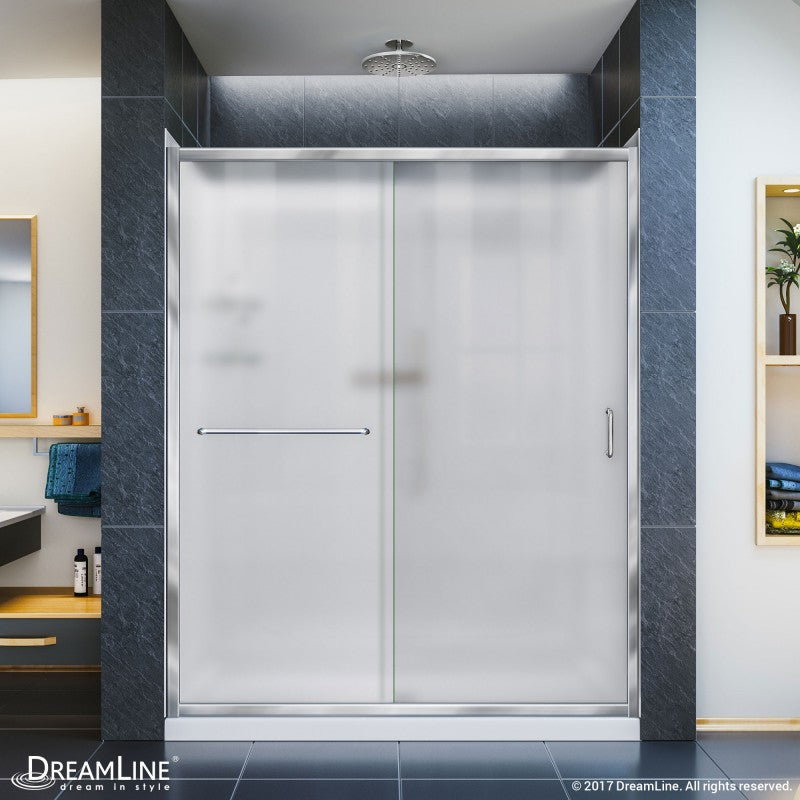 Infinity-Z Semi-Frameless Single Sliding Shower Door Kit with Diamond Style Wall and White Shower Base Pan and Left Drain