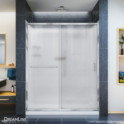Infinity-Z Semi-Frameless Single Sliding Shower Door Kit with Diamond Style Wall and White Shower Base Pan and Left Drain