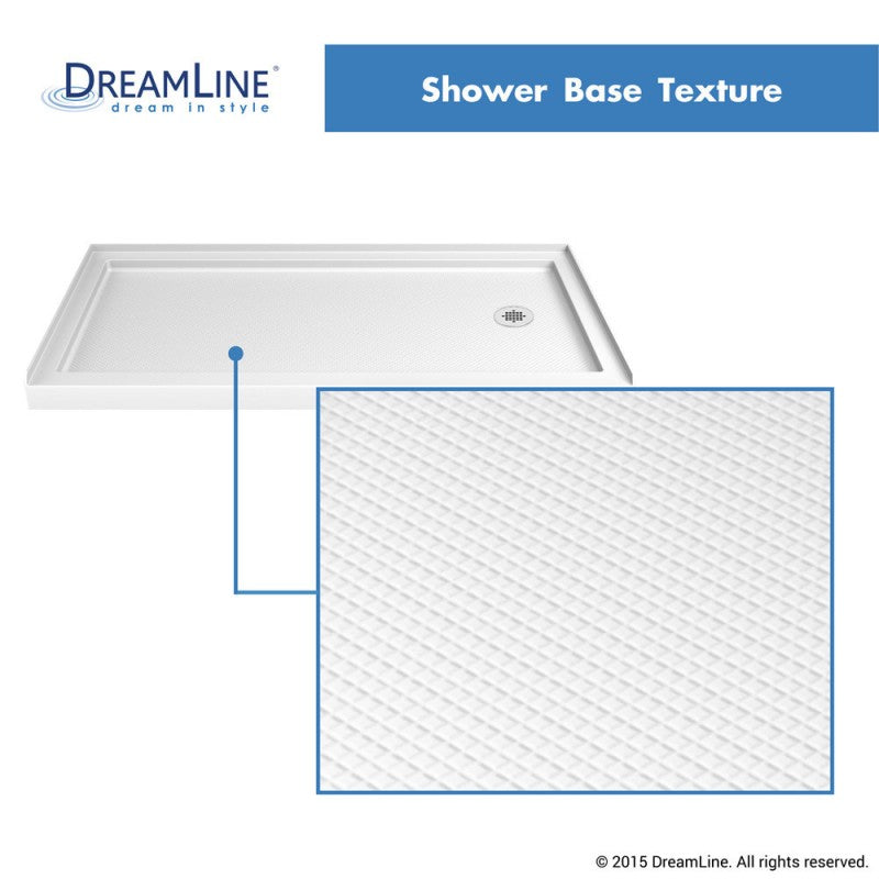 Infinity-Z Semi-Frameless Single Sliding Shower Door Kit with Subway Style Wall and White Shower Base Pan and Right Drain