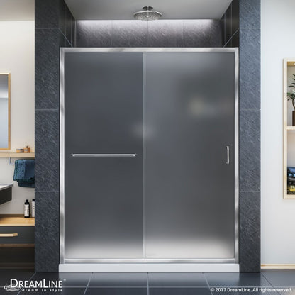Infinity-Z Semi-Frameless Single Sliding Shower Door Kit with White Shower Base Pan and Center Drain