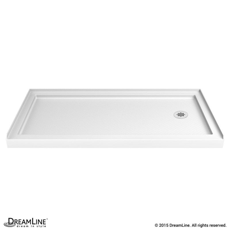 Infinity-Z Semi-Frameless Single Sliding Shower Door Kit with White Shower Base Pan and Right Drain