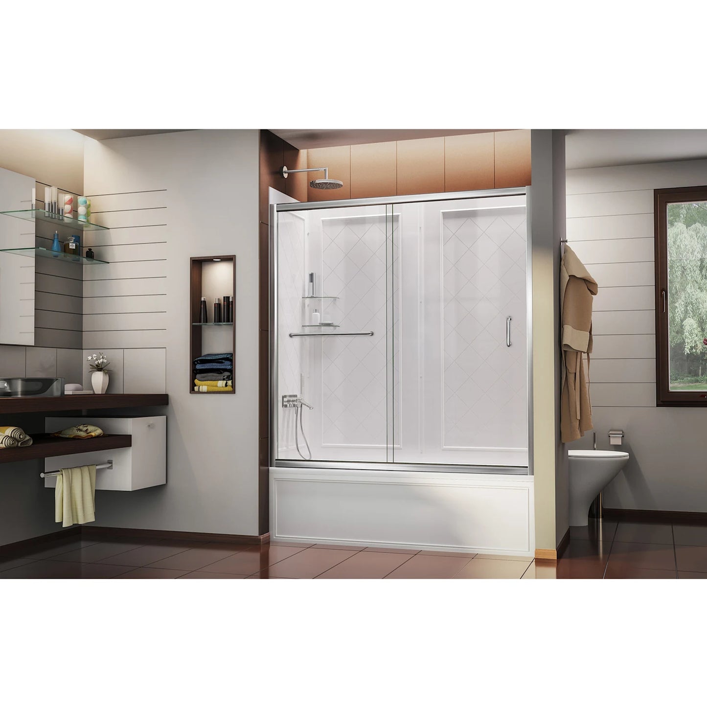 Infinity-Z Semi-Frameless Single Sliding Tub Door Kit with Diamond Style Wall