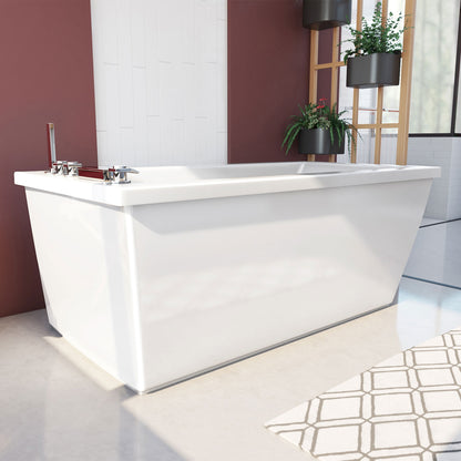 Levantine 60 inch freestanding acrylic bathtub in gloss white, shown in a styled setting
