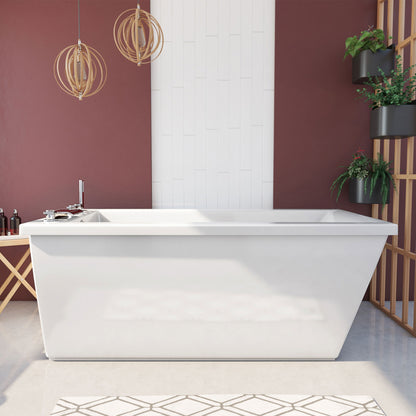 Levantine 60 inch freestanding acrylic bathtub in gloss white, shown in a styled setting