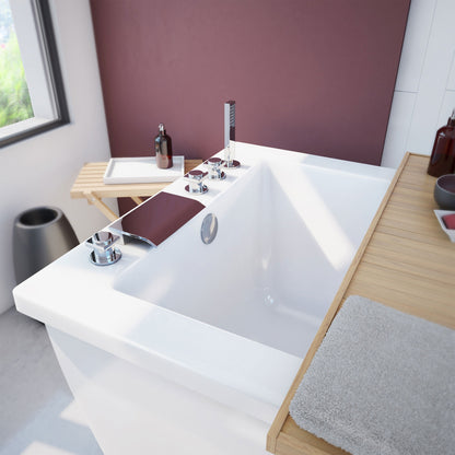 Levantine 60 inch freestanding acrylic bathtub in gloss white, shown in a styled setting