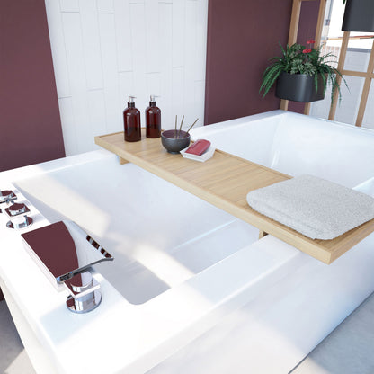 Levantine 60 inch freestanding acrylic bathtub in gloss white, shown in a styled setting