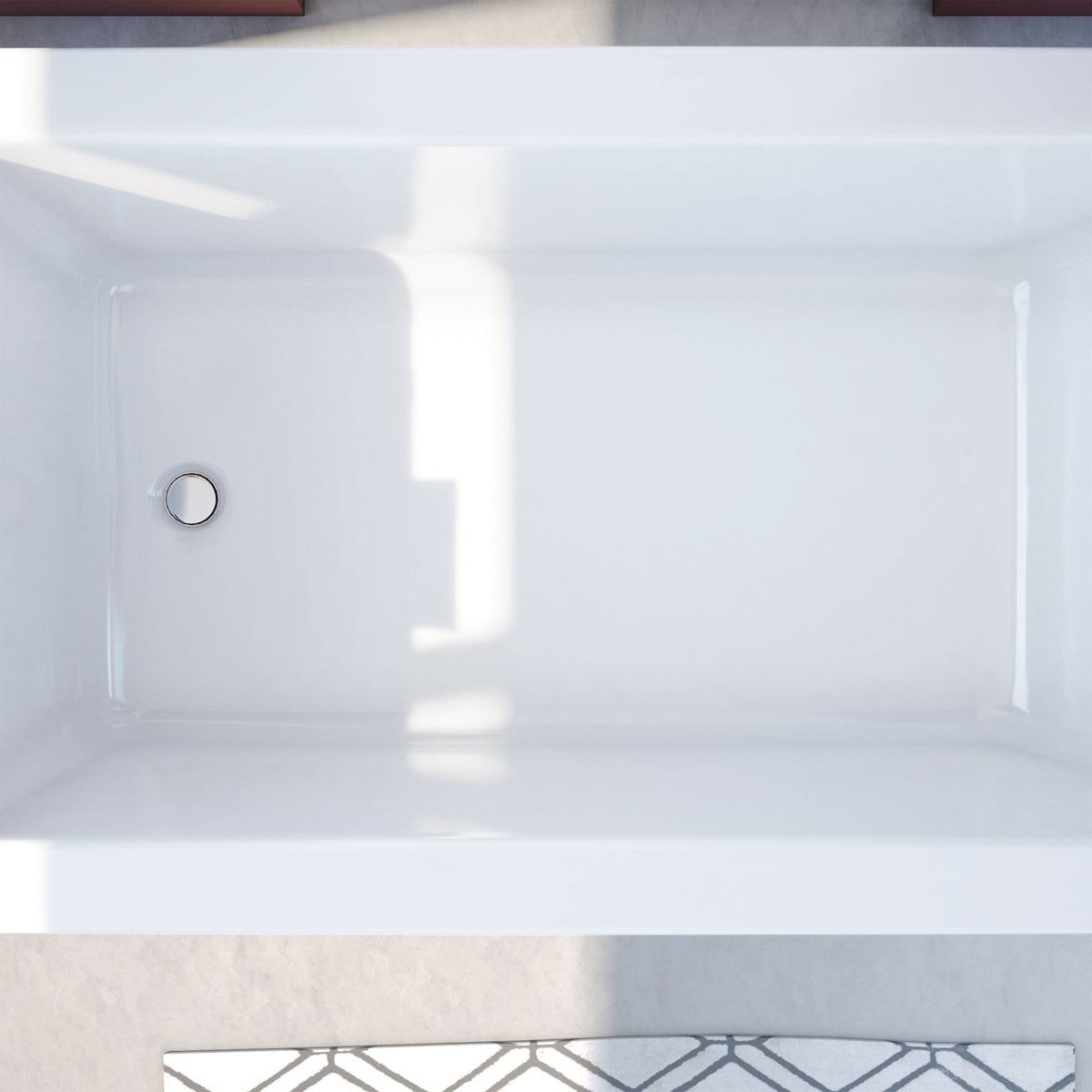 Levantine 60 inch freestanding acrylic bathtub in gloss white, shown in a styled setting