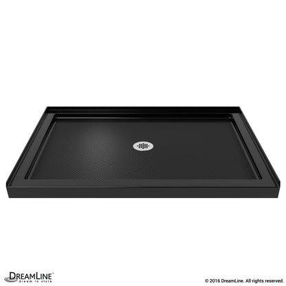 Lumen Semi-Frameless Hinged Shower Door Kit with Black Shower Base Pan and Center Drain