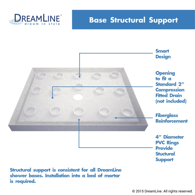 Lumen Semi-Frameless Hinged Shower Door Kit with Black Shower Base Pan and Center Drain