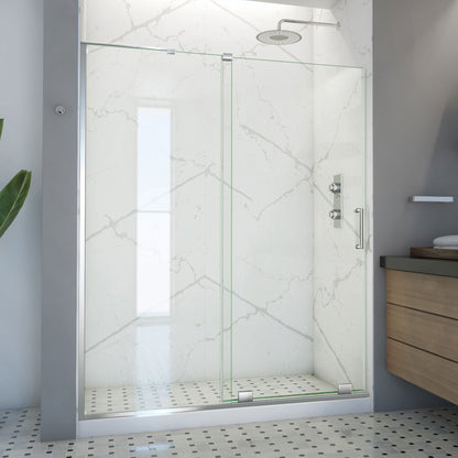 Mirage-X frameless sliding shower door in polished chrome, 50 to 59 inch sizes