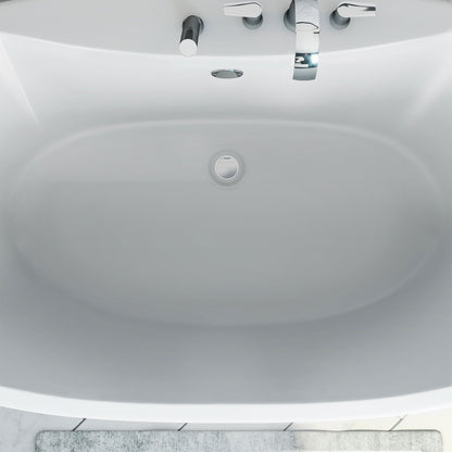 Montego 60 inch freestanding acrylic bathtub in gloss white, shown in a styled setting