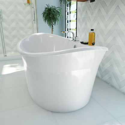 Montego 66 inch freestanding acrylic bathtub in gloss white, shown in a styled setting
