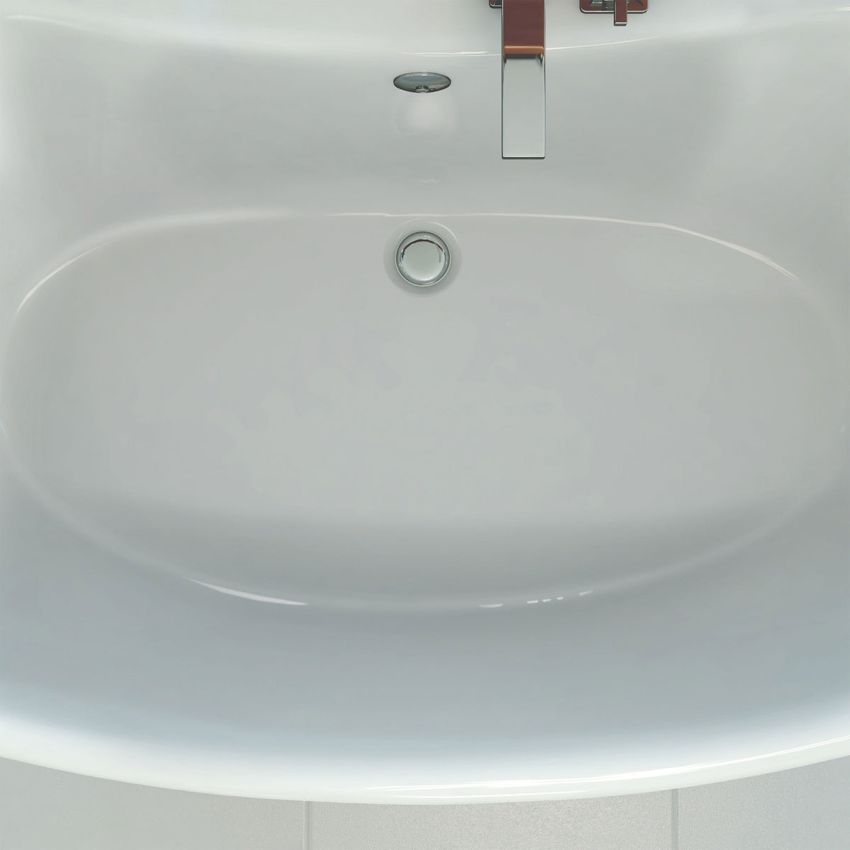 Montego 66 inch freestanding acrylic bathtub in gloss white, shown in a styled setting