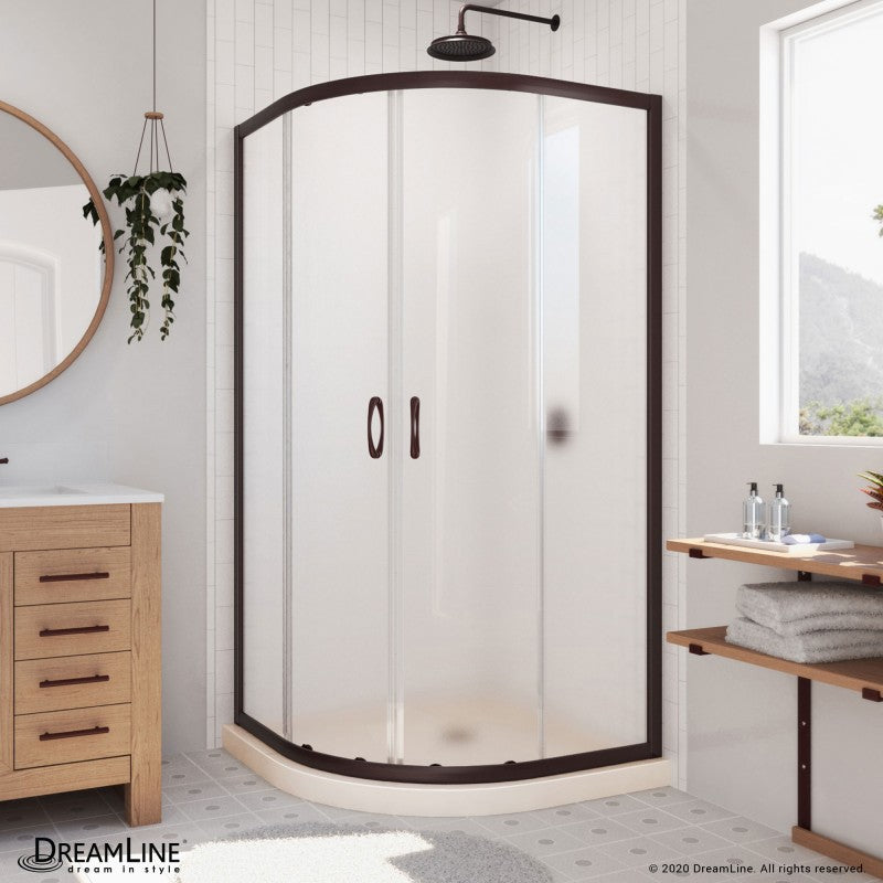 Prime Semi-Frameless Corner Enclosure Center Sliding Shower Door Kit with Biscuit Shower Base Pan and Corner Drain