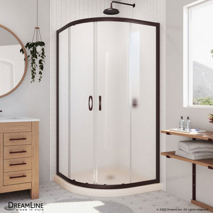 Prime Semi-Frameless Corner Enclosure Center Sliding Shower Door Kit with Biscuit Shower Base Pan and Corner Drain