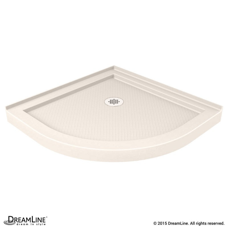 Prime Semi-Frameless Corner Enclosure Center Sliding Shower Door Kit with Biscuit Shower Base Pan and Corner Drain