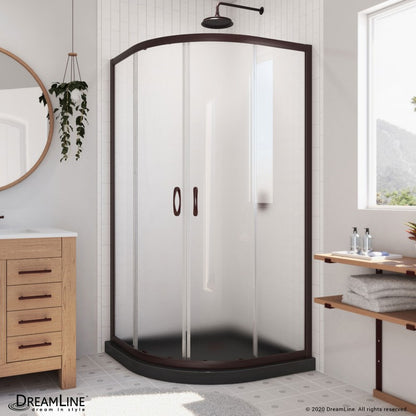 Prime Semi-Frameless Corner Enclosure Center Sliding Shower Door Kit with Black Shower Base Pan and Corner Drain
