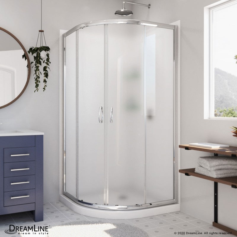 Prime Semi-Frameless Corner Enclosure Center Sliding Shower Door Kit with Diamond Style Wall and White Shower Base Pan and Corner Drain