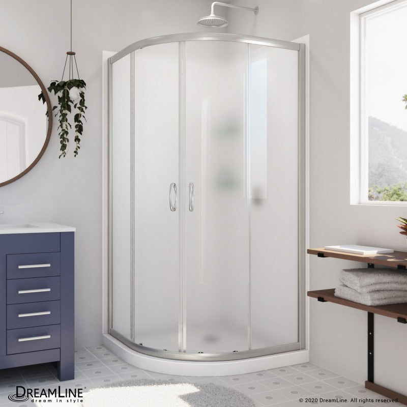 Prime Semi-Frameless Corner Enclosure Center Sliding Shower Door Kit with Diamond Style Wall and White Shower Base Pan and Corner Drain