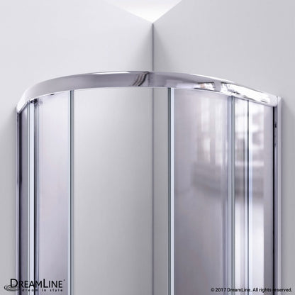 Prime Semi-Frameless Corner Enclosure Center Sliding Shower Door Kit with White Shower Base Pan and Corner Drain