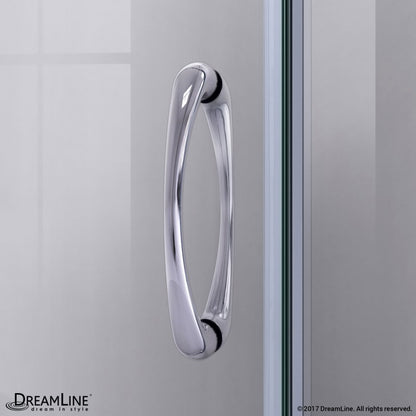 Prime Semi-Frameless Corner Enclosure Center Sliding Shower Door Kit with White Shower Base Pan and Corner Drain