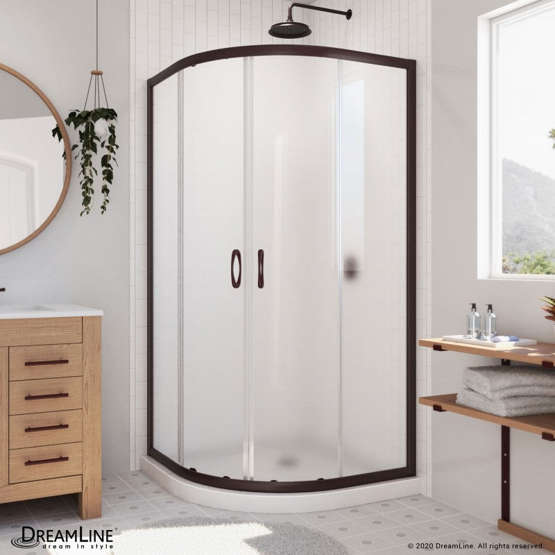 Prime Semi-Frameless Corner Enclosure Center Sliding Shower Door Kit with White Shower Base Pan and Corner Drain