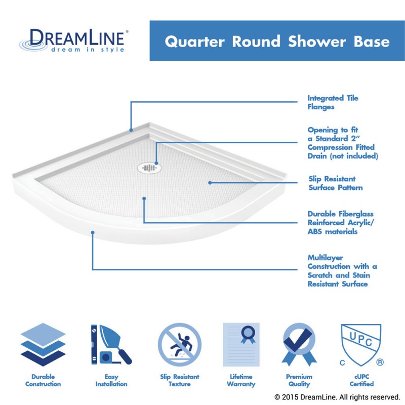 Prime Semi-Frameless Corner Enclosure Center Sliding Shower Door Kit with White Shower Base Pan and Corner Drain
