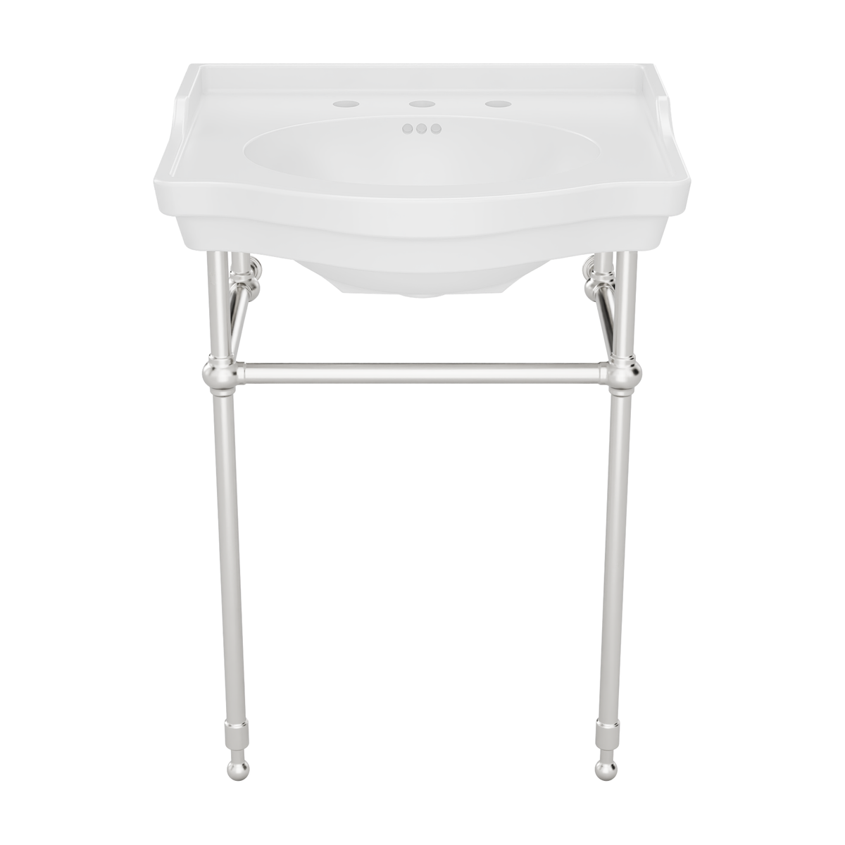 Prism 24 inch console bathroom sink with white porcelain basin and Brushed Nickel legs