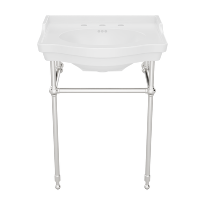 Prism 24 inch console bathroom sink with white porcelain basin and Brushed Nickel legs