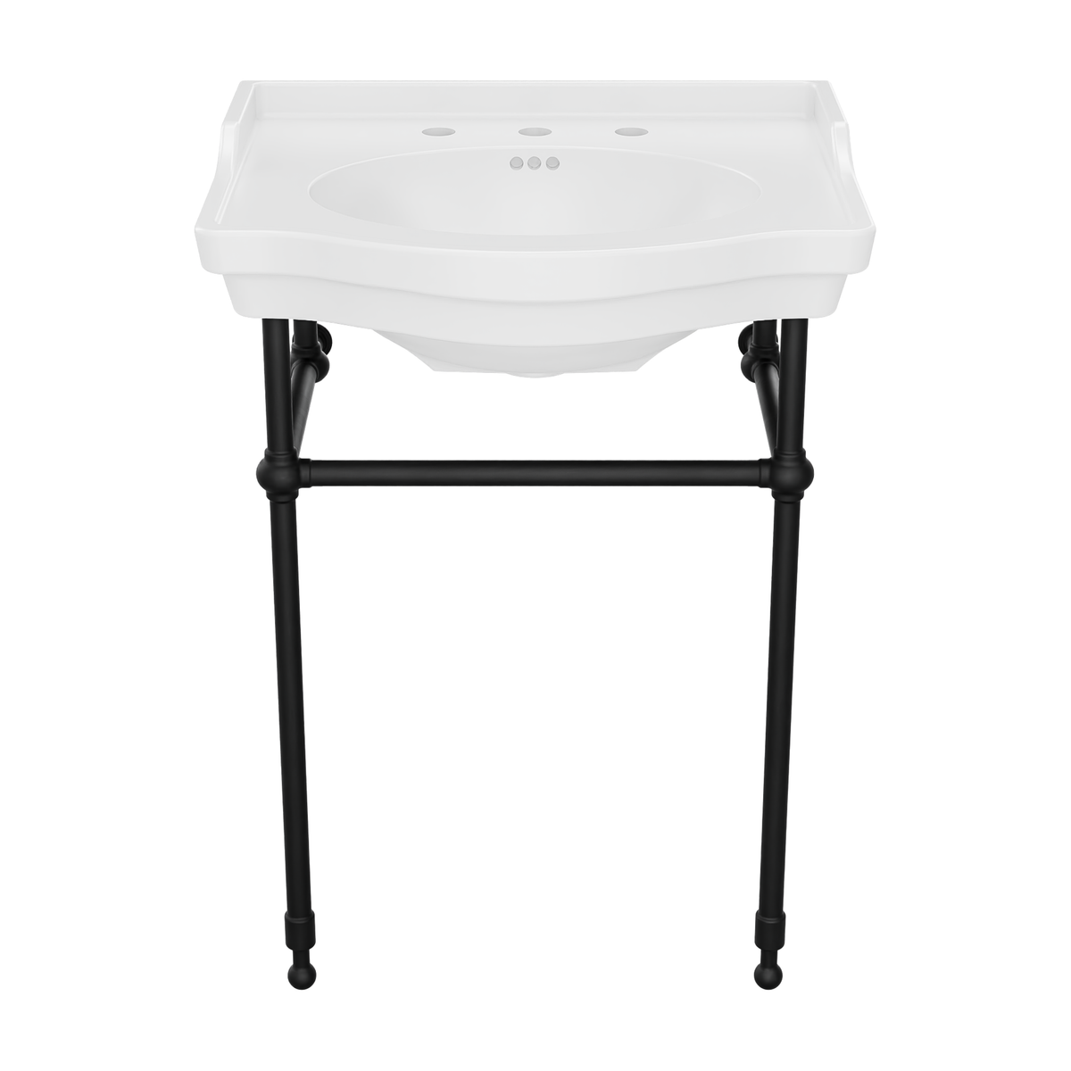 Prism 24 inch console bathroom sink with white porcelain basin and Matte Black legs