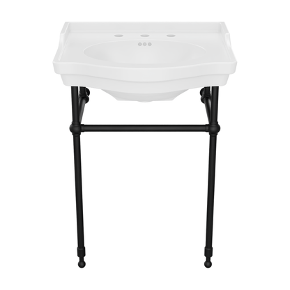 Prism 24 inch console bathroom sink with white porcelain basin and Matte Black legs
