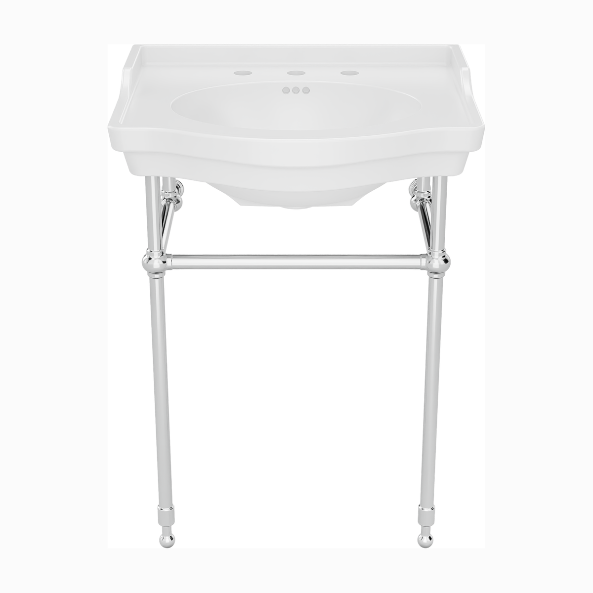 Prism 24 inch console bathroom sink with white porcelain basin and Polished Stainless Steel legs