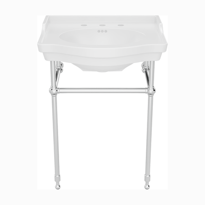 Prism 24 inch console bathroom sink with white porcelain basin and Polished Stainless Steel legs