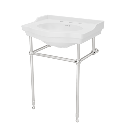 Prism 24 inch console bathroom sink in Brushed Nickel, angled view