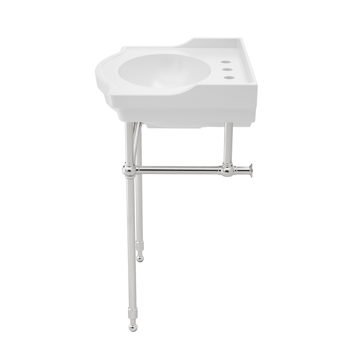 Prism 24 inch console bathroom sink in Brushed Nickel, side view