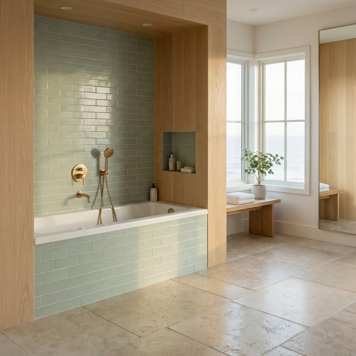 Prism 60 inch x 32 inch drop-in acrylic bathtub in white, shown in a styled setting