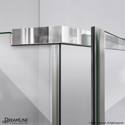 Prism Frameless Neo-Angle Pivot Shower Door for Corner Enclosure Kit with Biscuit Shower Base Pan and Corner Drain