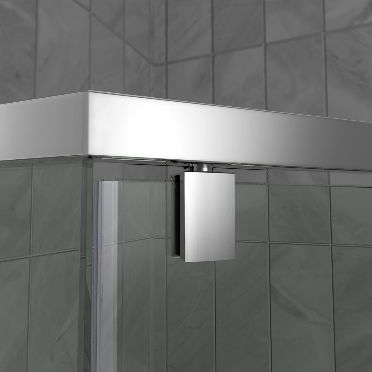 Prism pivot shower door hinge detail in Polished Chrome