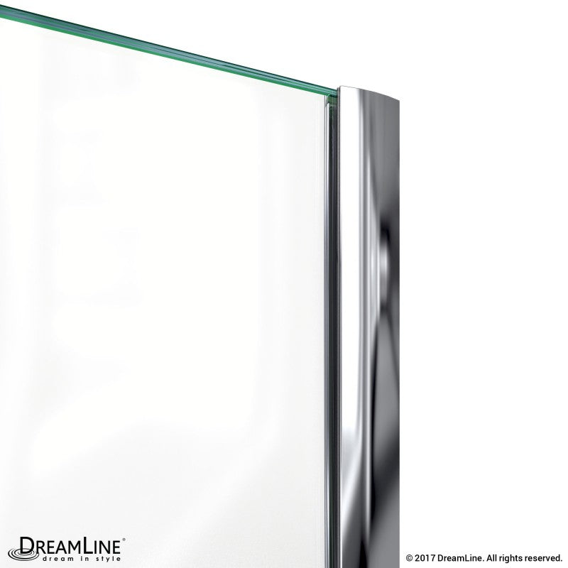 Prism Frameless Neo-Angle Pivot Shower Door for Corner Enclosure Kit with White Shower Base Pan and Corner Drain